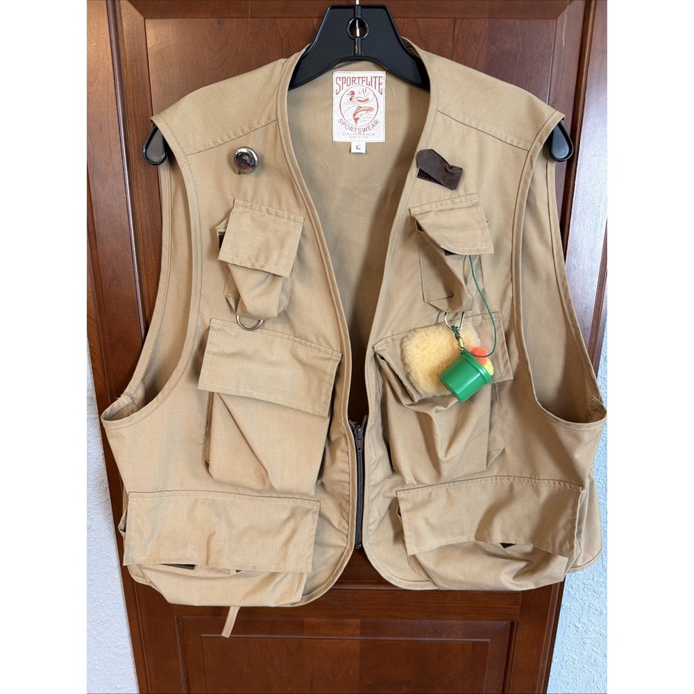 Vintage Sportflite Khaki Men's Fly Fishing Vest, Size Large